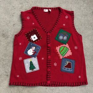 Basic Editions Kmart Holiday Editions Festive Red Holiday Sweater Vest Snowman